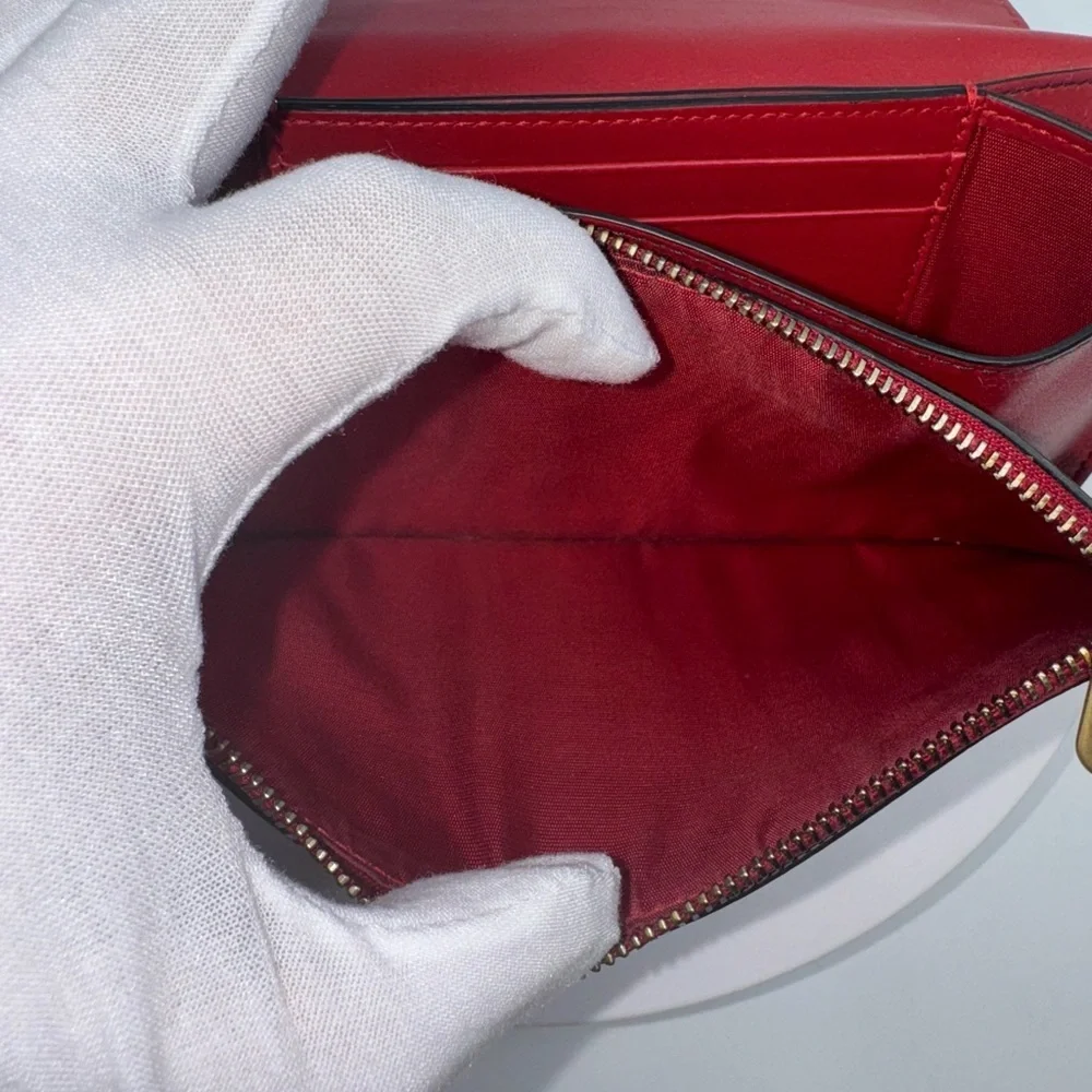 RARE Dior Lady Dior Red Calfskin Cannage Studded Biker Clutch EUC
